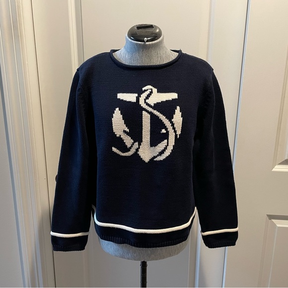 Liz Claiborne Sweaters - Vintage Liz Claiborne Navy Blue Anchor Sweater